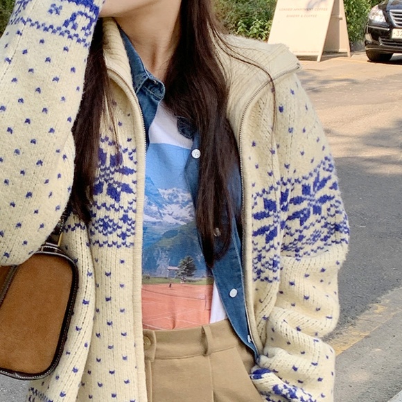 Nordic Snow Flower Knit Zip-Up - Picture 5 of 8